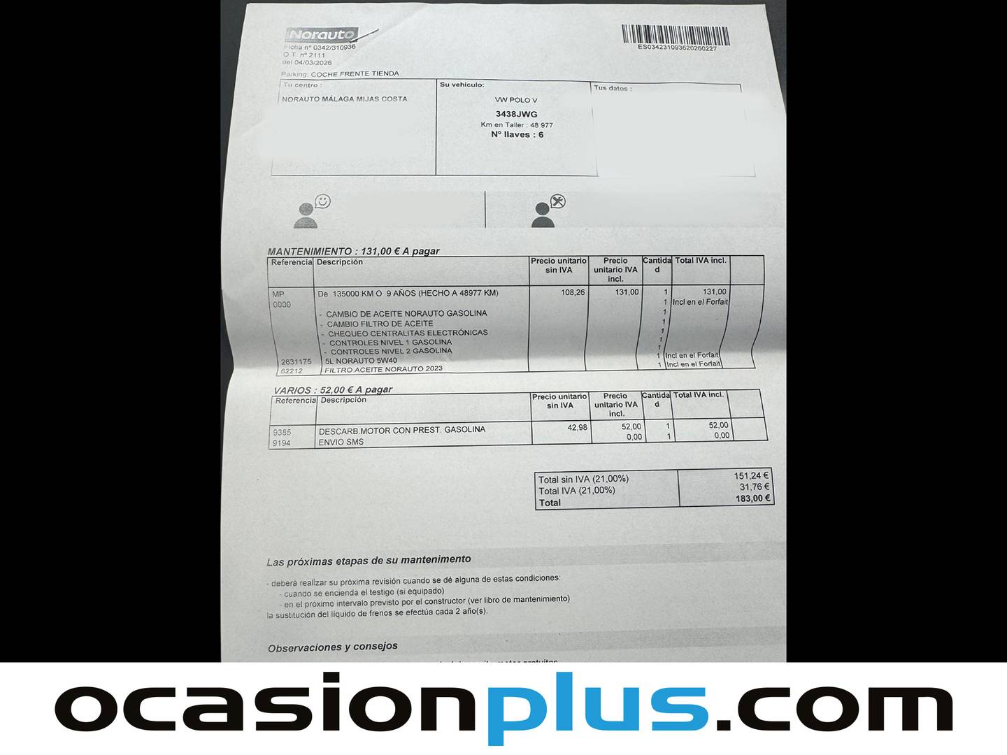 Foto del mantenimiento del Volkswagen Polo Volkswagen Polo A-Polo Plus 1.2 TSI BMT (90 CV)