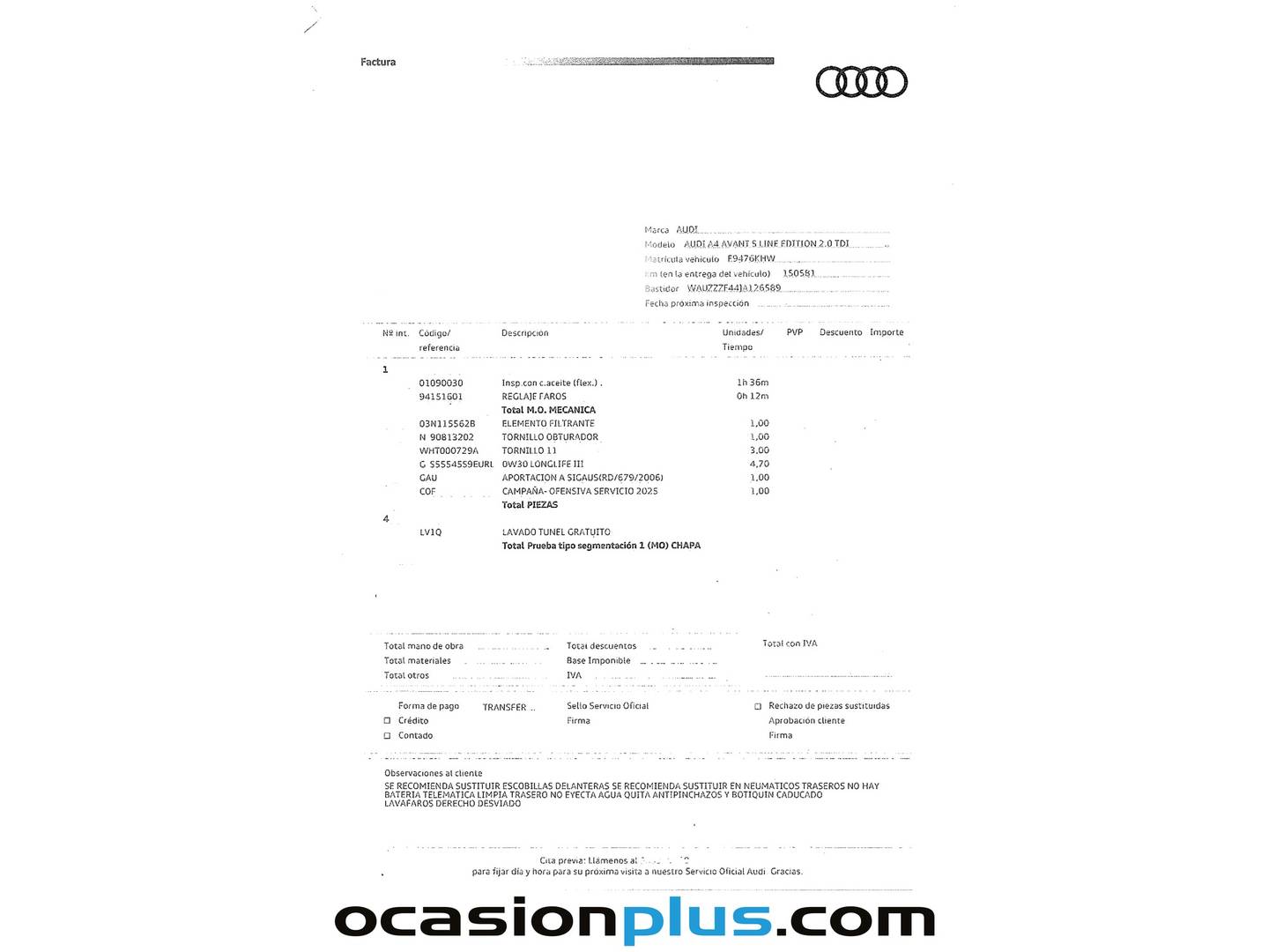 Foto del mantenimiento del Audi A4 Audi A4 Avant Avant Black line 2.0 TDI (190 CV) S tronic