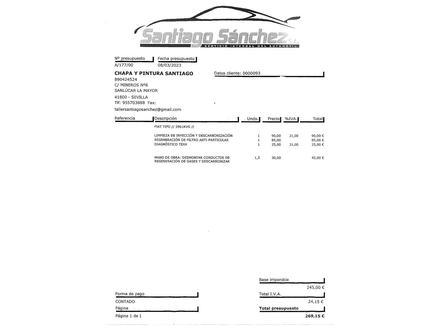 Foto del mantenimiento del Fiat Tipo Fiat Tipo Sedan 1.3 Multijet II Easy (95 CV)