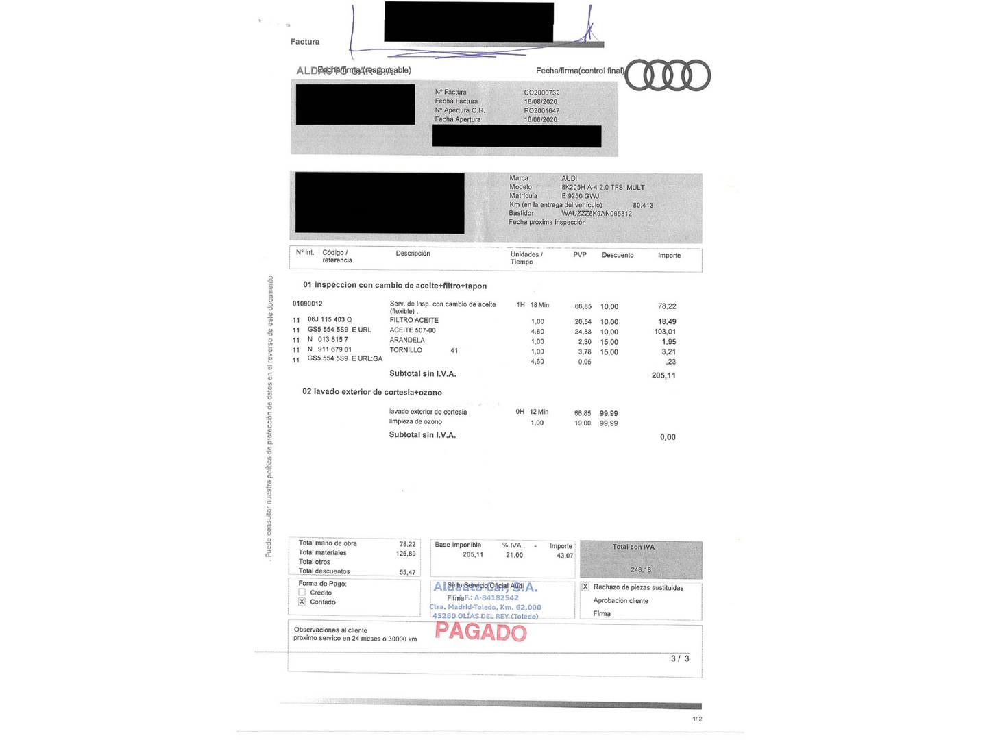 Foto del mantenimiento del Audi A4 Audi A4 2.0 TFSI (180 CV) multitronic
