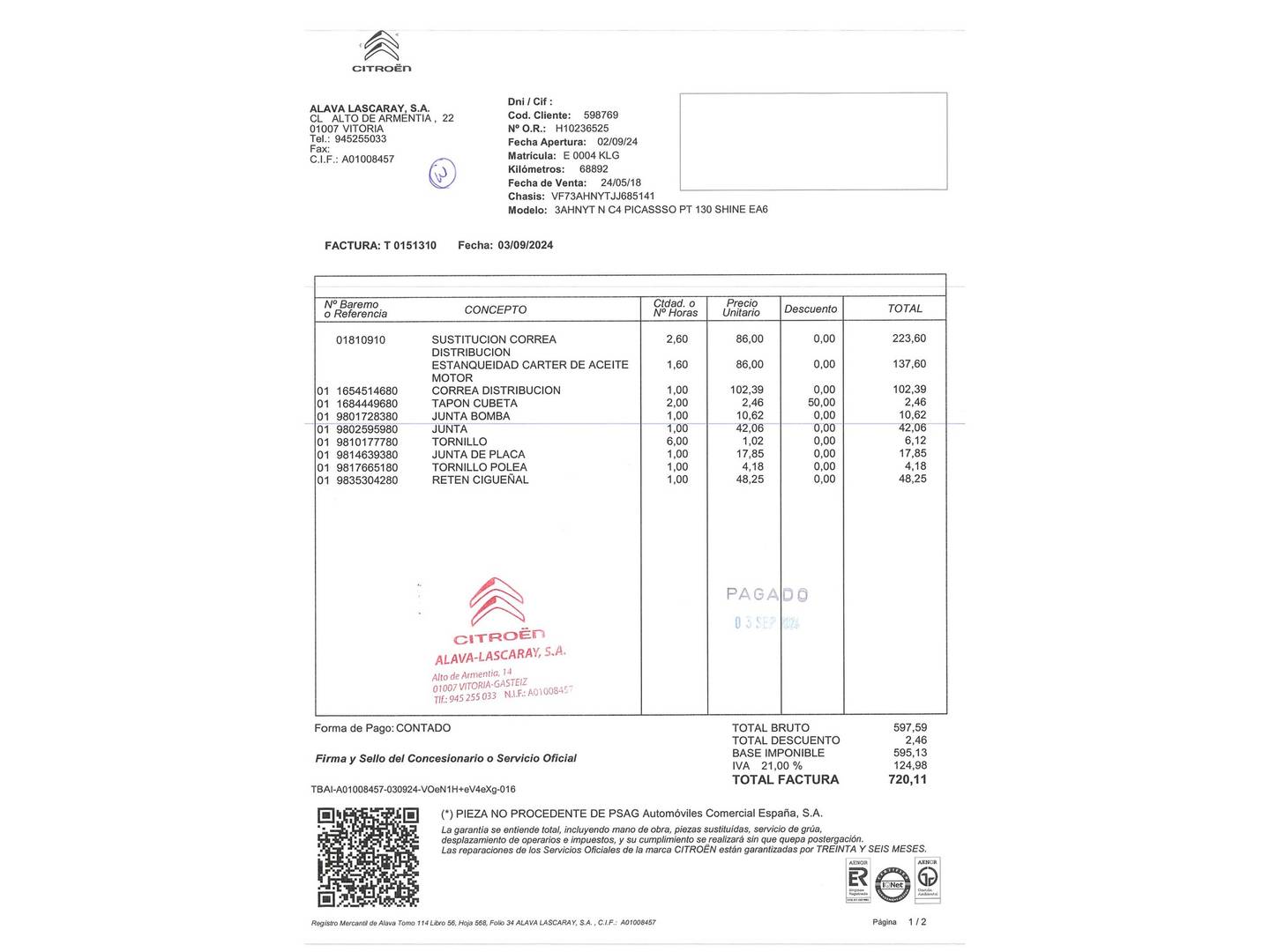 Foto del mantenimiento del Citroën Grand C4 Spacetourer Citroën Grand C4 Spacetourer PureTech 130 S&S Feel EAT6 (130 CV) 7 Plazas