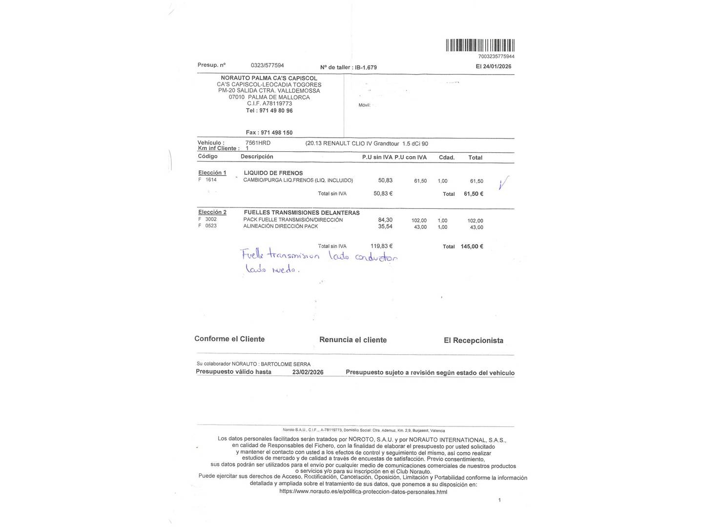 Foto del mantenimiento del Renault Clio Renault Clio Sport Tourer Expression Energy dCi (90 CV)