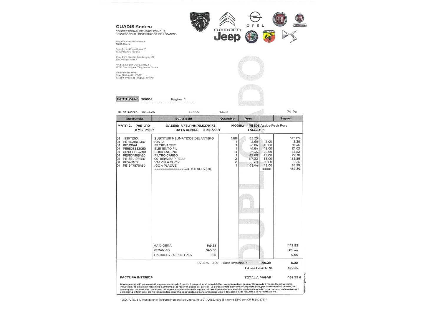 Foto del mantenimiento del Peugeot 308 Peugeot 308 PureTech 110 S&S Active Pack (110 CV)