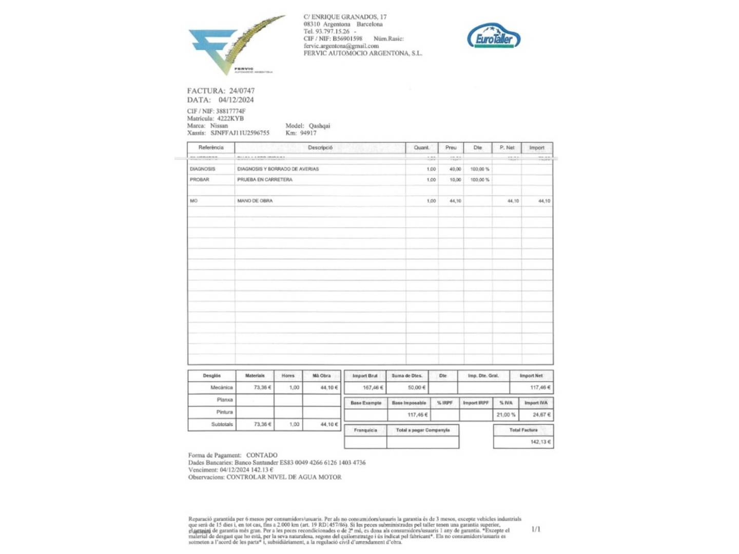 Foto del mantenimiento del Nissan QASHQAI Nissan Qashqai DIG-T 140 N-Motion 4x2 (140 CV)