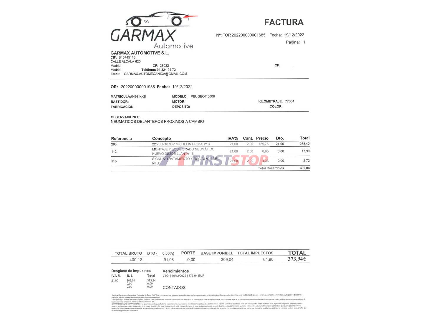 Foto del mantenimiento del Peugeot 5008 Peugeot 5008 PureTech 130 S&S Allure (130 CV)