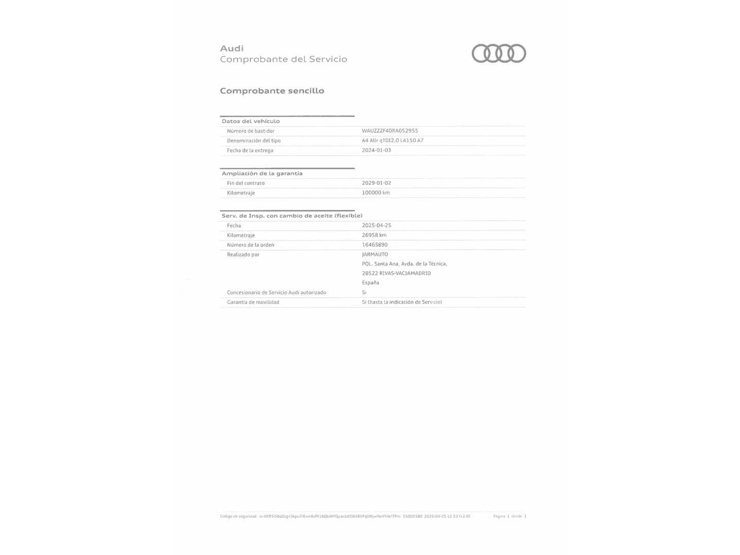 Foto del mantenimiento del Audi A4 Allroad Quattro Audi A4 Allroad 40 TDI quattro (204 CV) S tronic