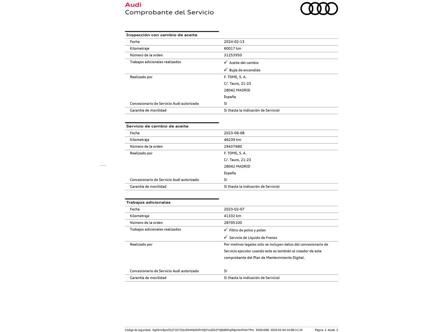 Foto del mantenimiento del Audi A3 Audi A3 Sportback S Line 40 e-tron (204 CV) S Tronic