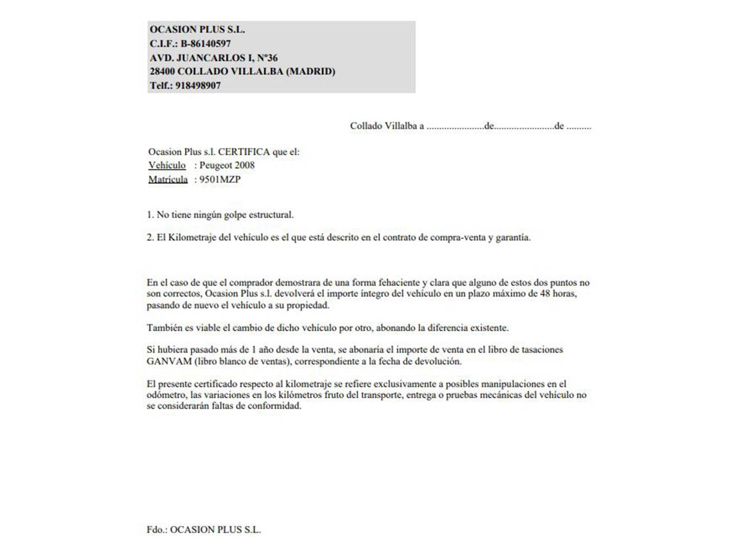 Foto del certificado del Peugeot 2008 Peugeot 2008 Allure Hybrid eDCS6 (145 CV)