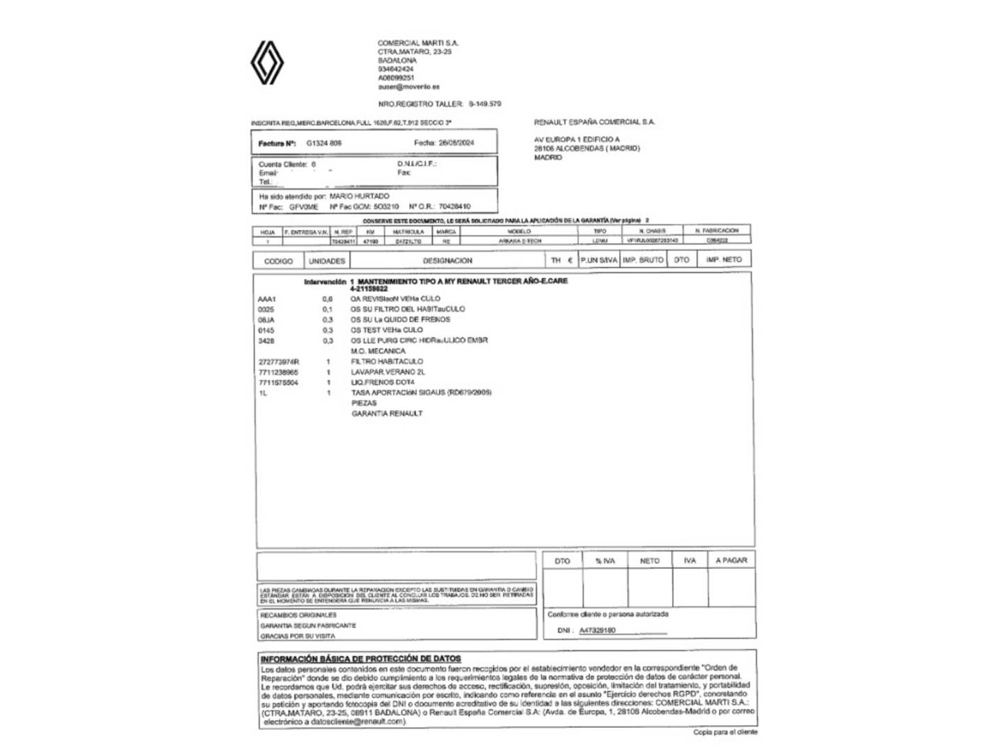 Foto del mantenimiento del Renault Arkana Renault Arkana RS Line E-Tech Híbrido (145 CV)
