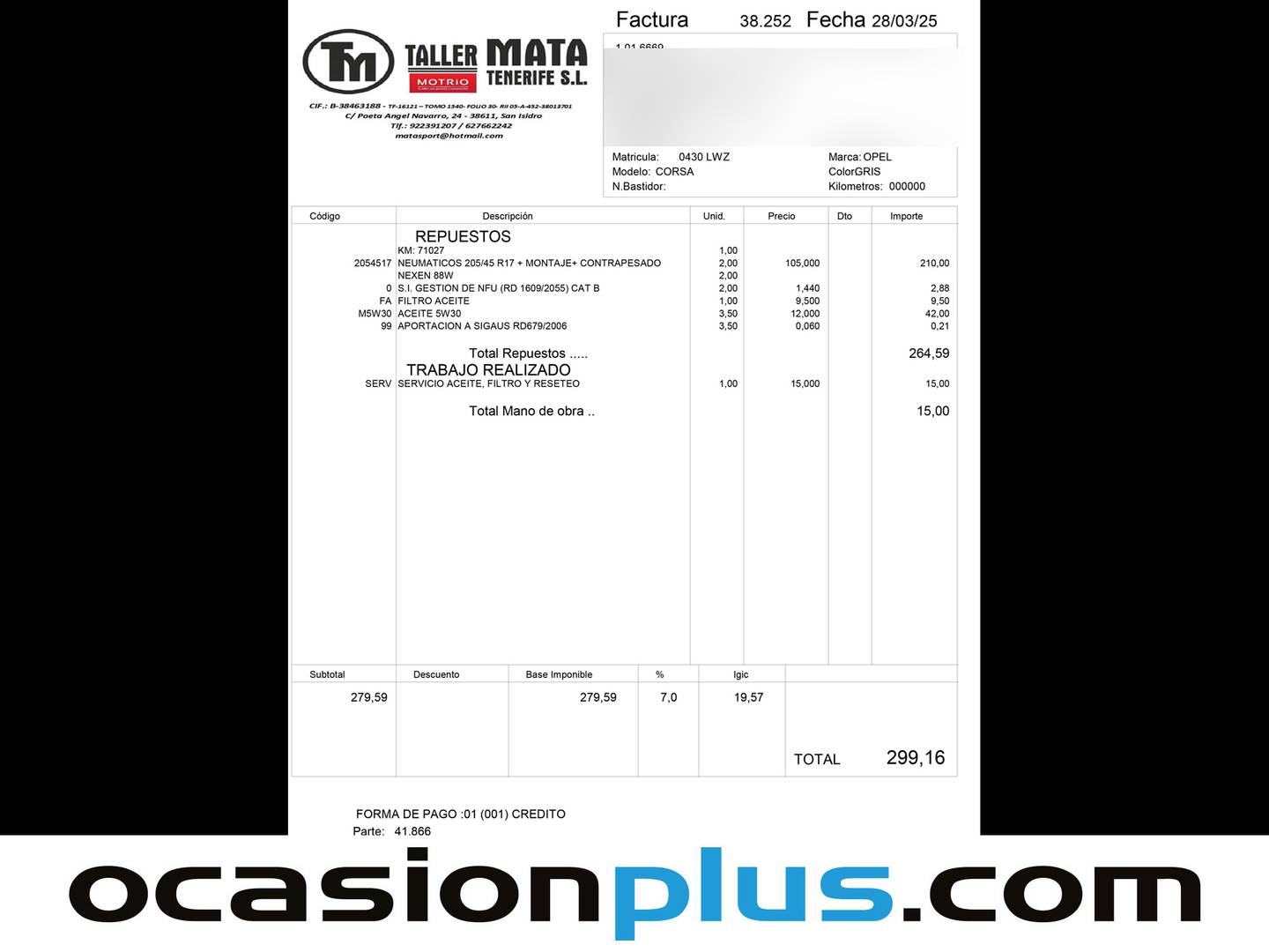 Foto del mantenimiento del Opel Corsa Opel Corsa 1.2 Turbo XHT GS-Line Auto (130 CV)