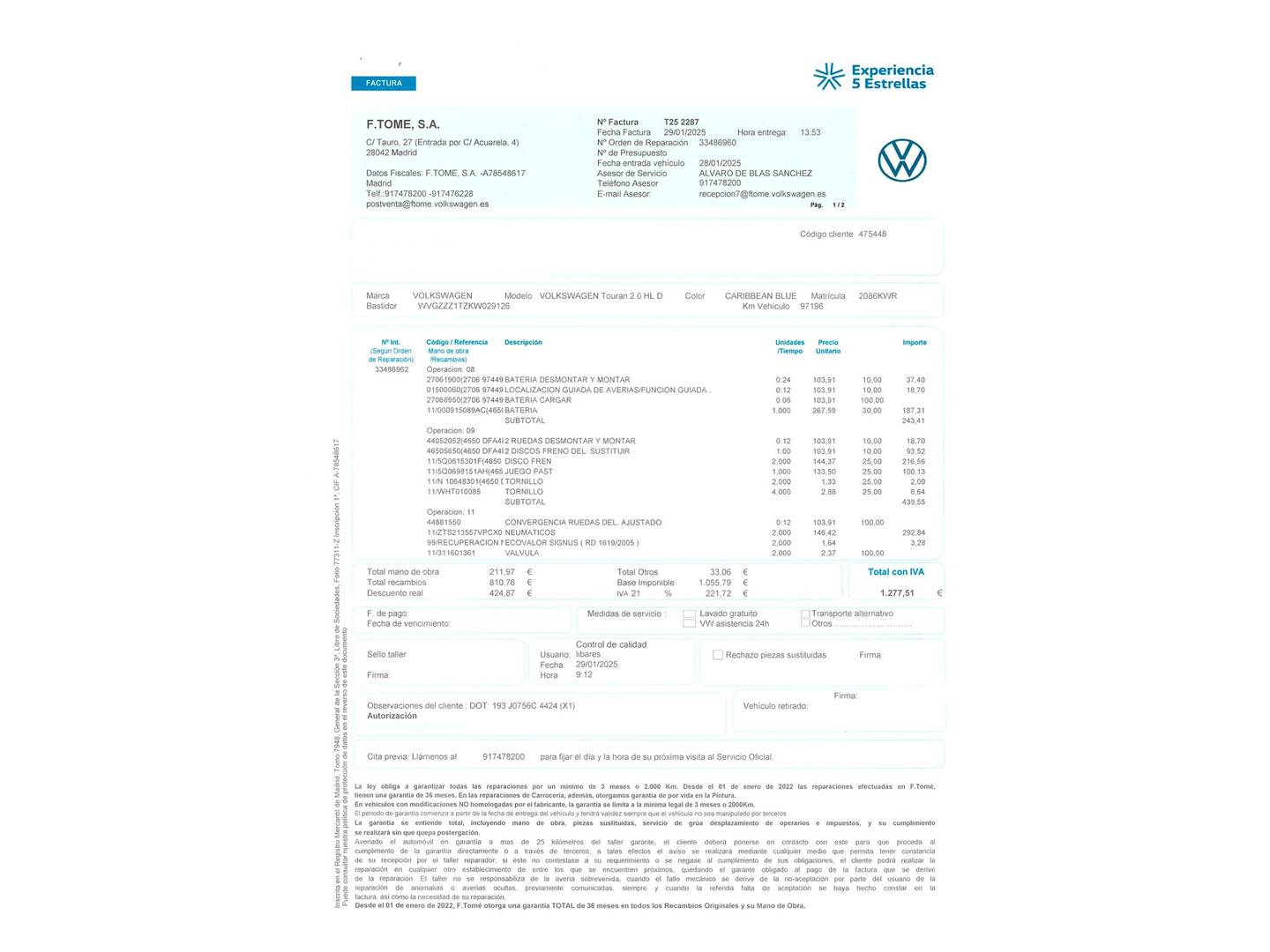 Foto del mantenimiento del Volkswagen Touran Volkswagen Touran Sport 2.0 TDI (150 CV) DSG R-Line