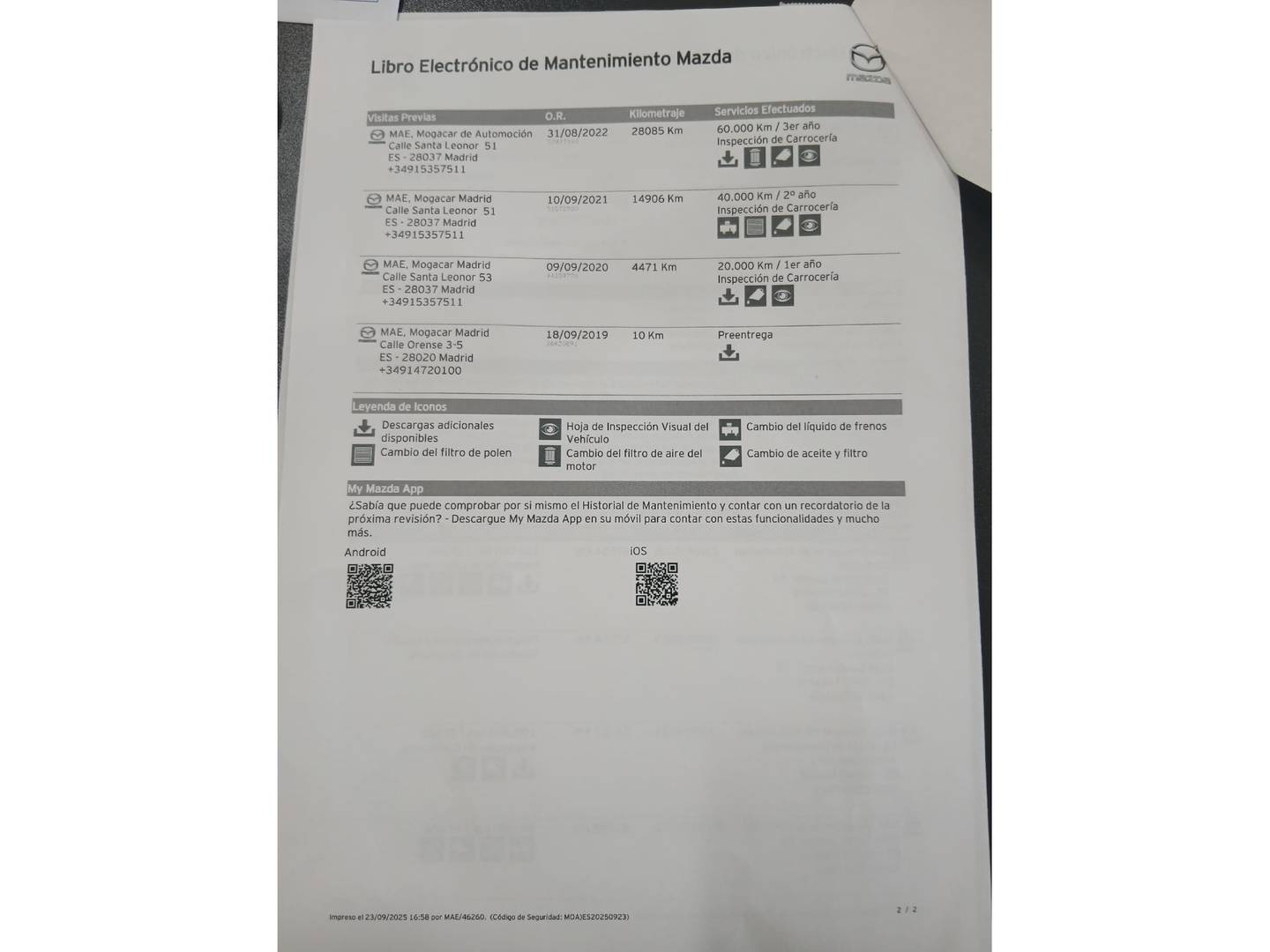 Foto del mantenimiento del Mazda CX-3 Mazda CX-3 2.0 G Zenith 2WD AT (121 CV)
