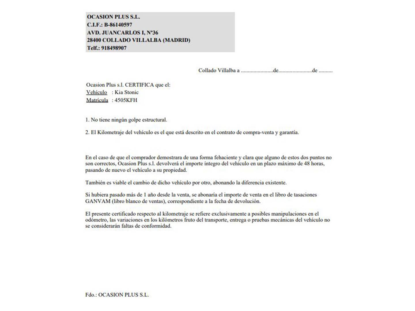 Foto del certificado del KIA Stonic KIA Stonic 1.0 T-GDi Eco-Dynamic Drive (120 CV)