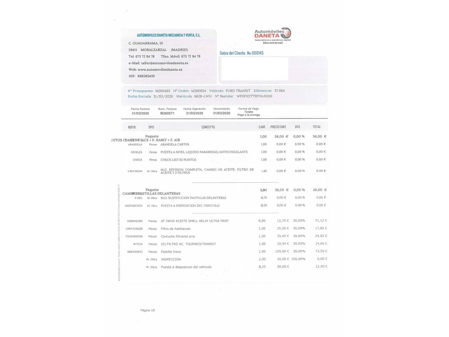 Foto del mantenimiento del Ford Transit Ford Transit Furgon 350 DC L3H2 Trend FWD (130 CV) 7 Plazas