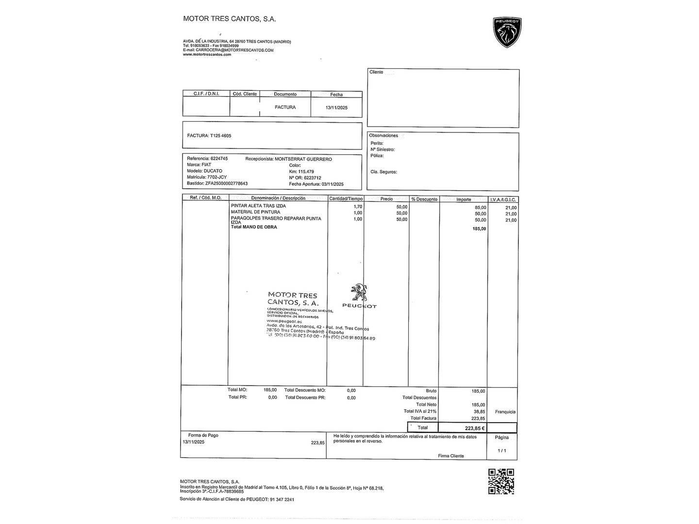 Foto del mantenimiento del Fiat Ducato Fiat Ducato Furgon 2.0 Multijet 33 Medio TA (115 CV) Camperizada 4 Plazas