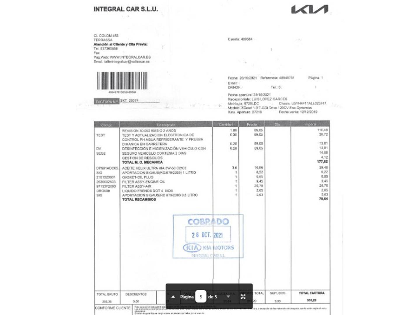 Foto del mantenimiento del KIA XCeed KIA XCeed 1.0 T-GDi Drive (120 CV)