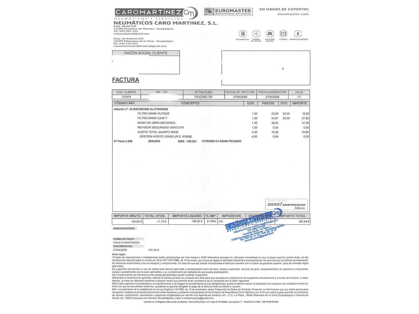 Foto del mantenimiento del Citroën Grand C4 Picasso Citroën Grand C4 Picasso BlueHDi 120 Feel Edition EAT6 (120 CV) 7 Plazas