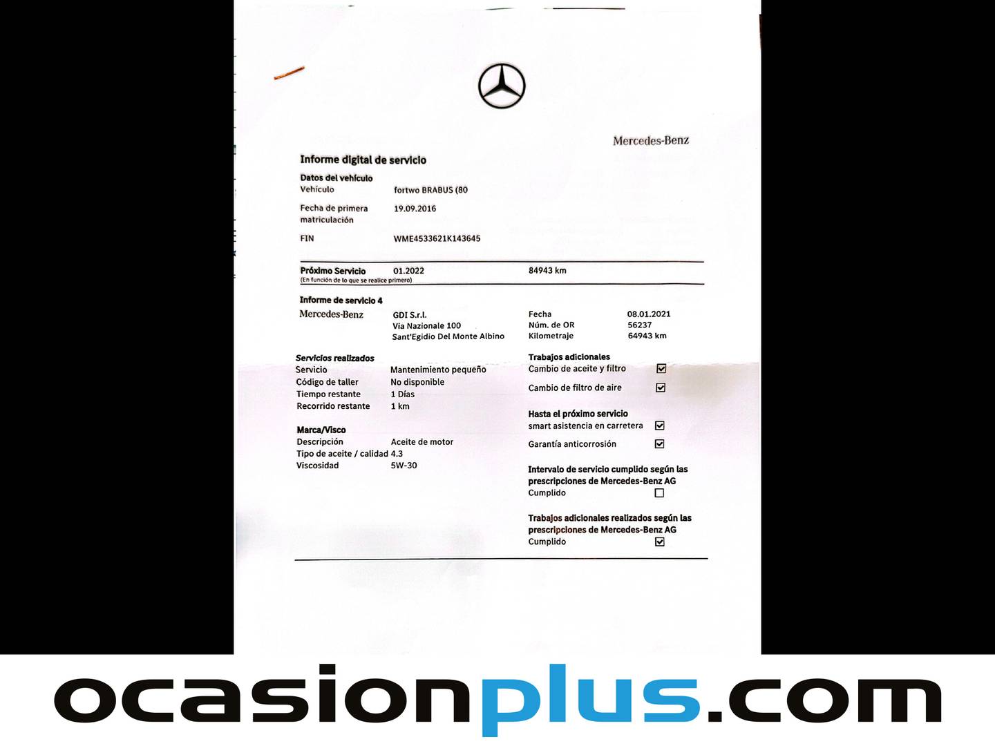 Foto del mantenimiento del Smart fortwo Smart ForTwo Brabus Xclusive Twinamic (109 CV)