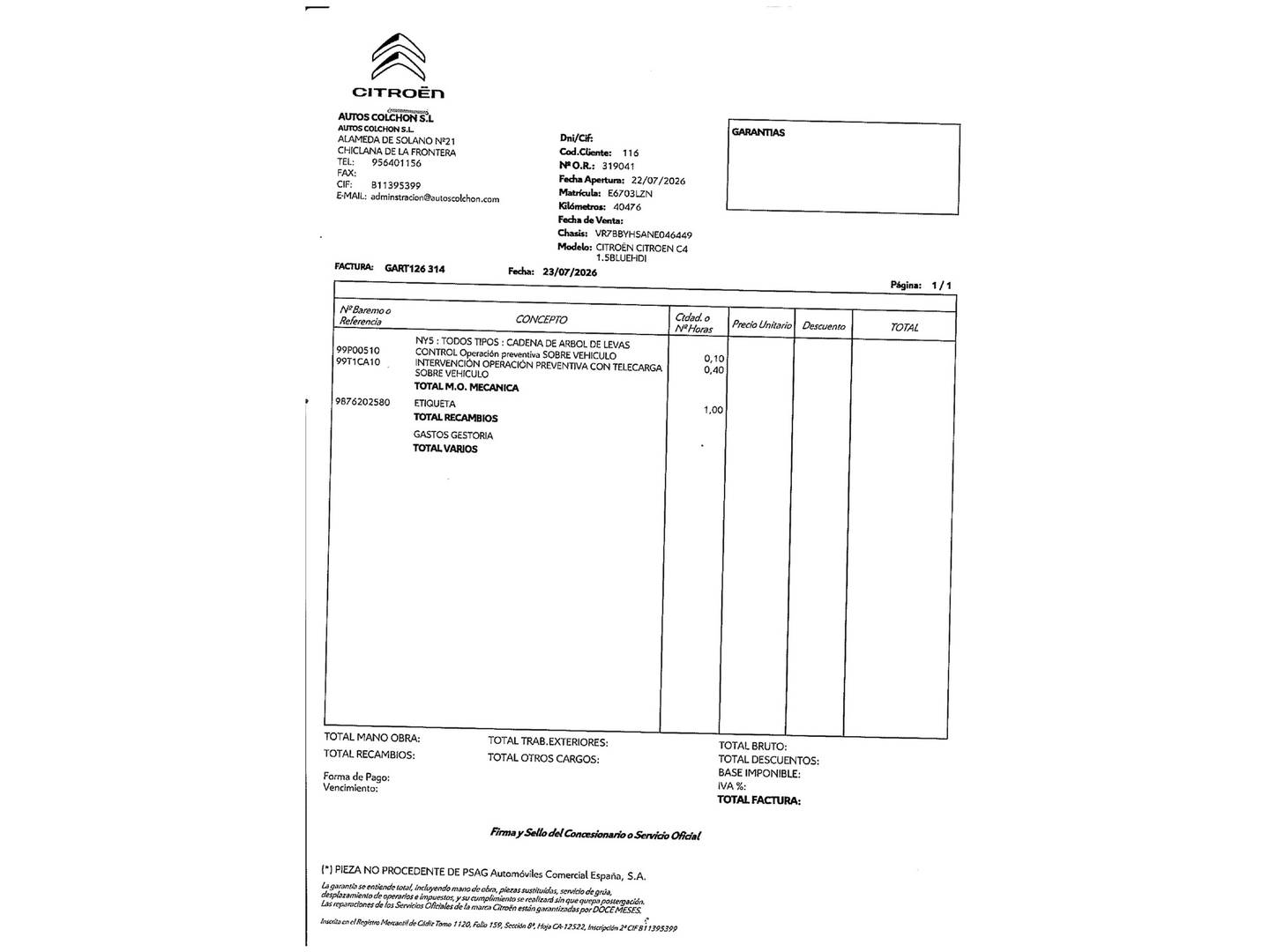 Foto del mantenimiento del Citroën C4 Citroën C4 BlueHDi 110 S&S Feel (110 CV)