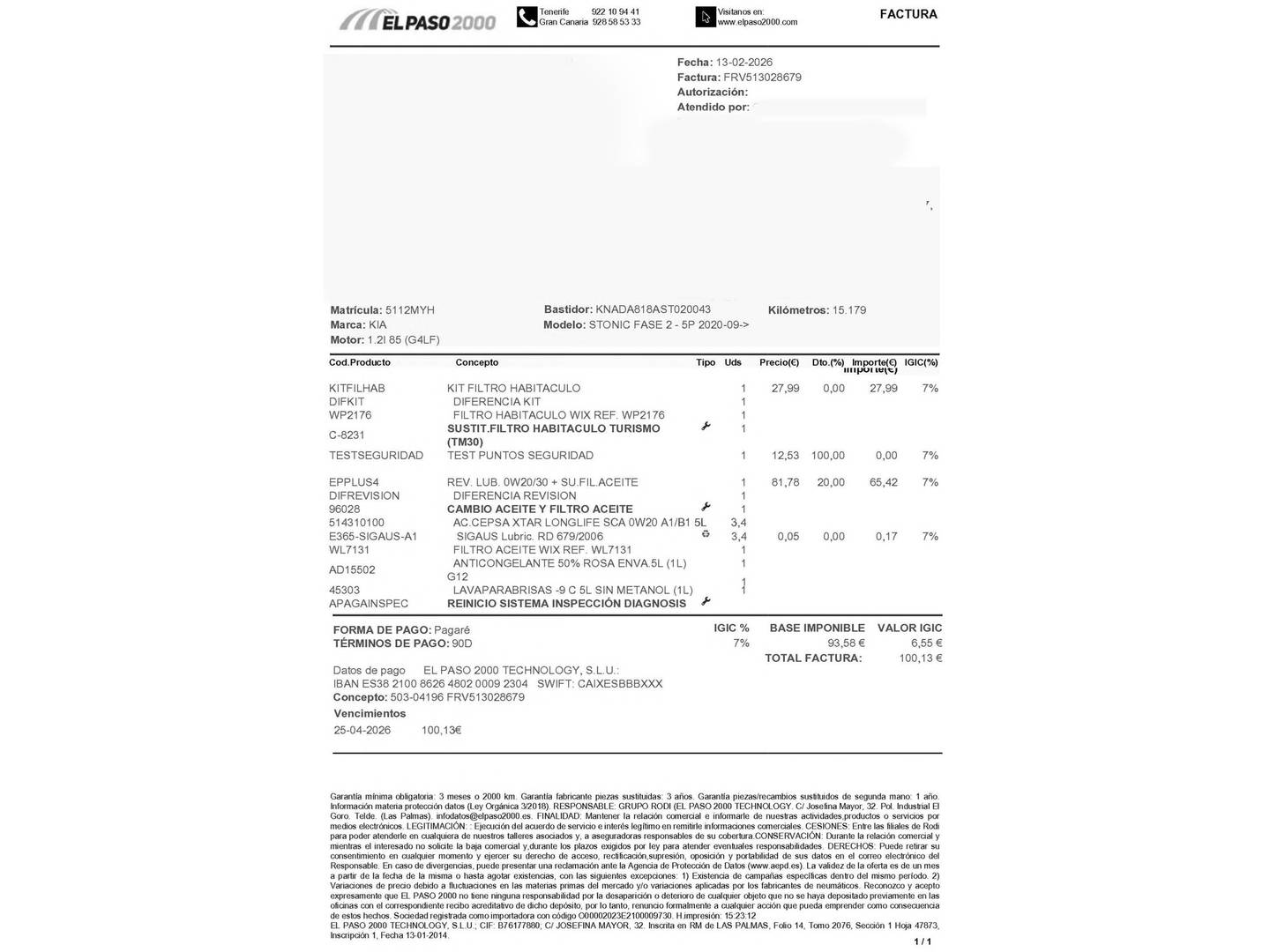 Foto del mantenimiento del KIA Stonic KIA Stonic 1.2 DPi Drive (79 CV)