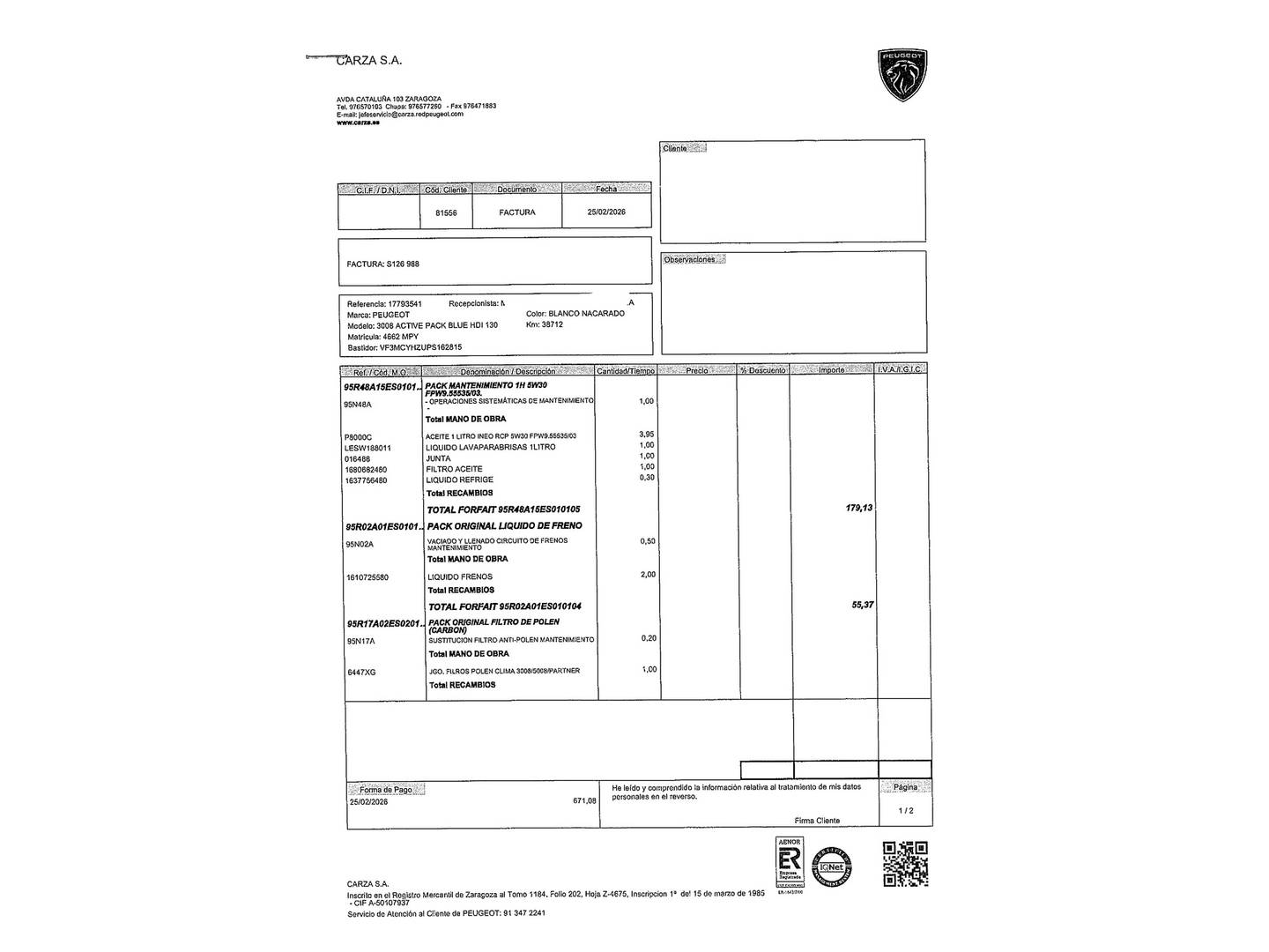 Foto del mantenimiento del Peugeot 3008 Peugeot 3008 BlueHDi 130 S&S Active Pack EAT8 (130 CV)