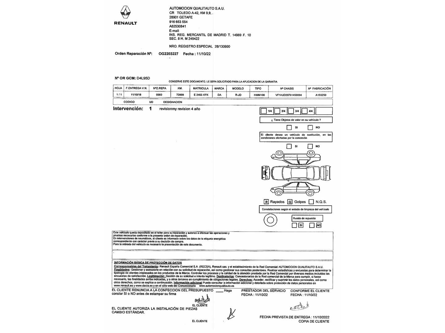 Foto del mantenimiento del Dacia Duster Dacia Duster Comfort 1.6 4x2 (115 CV)