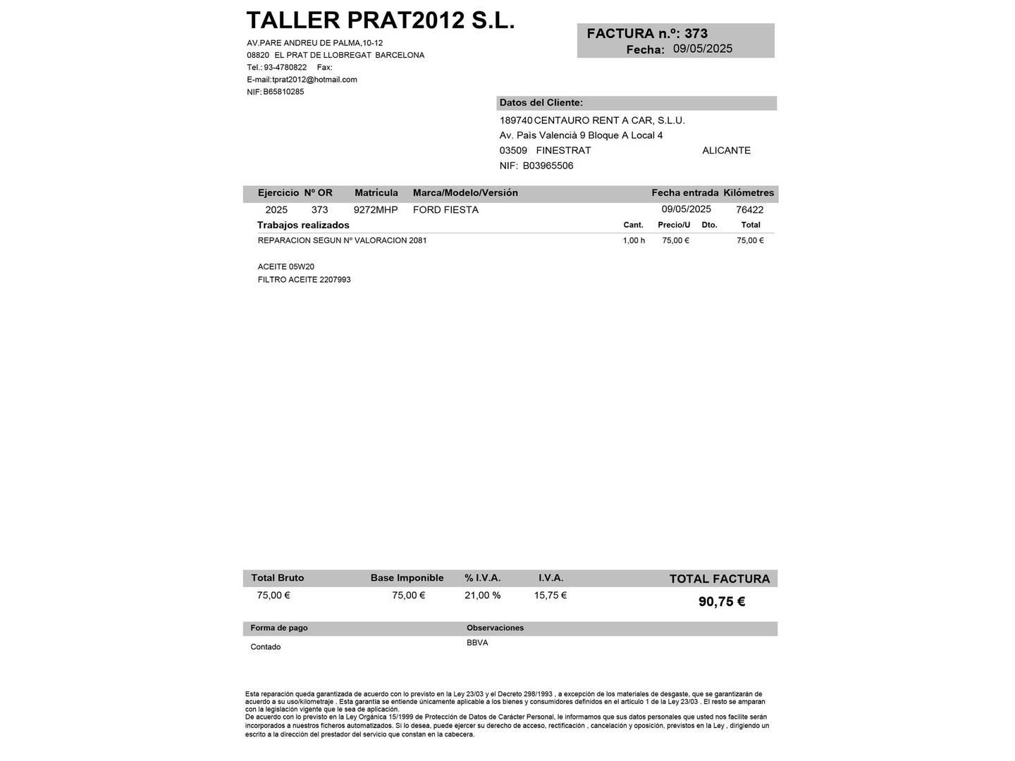 Foto del mantenimiento del Ford Fiesta Ford Fiesta 1.0 EcoBoost MHEV ST-Line (125 CV)