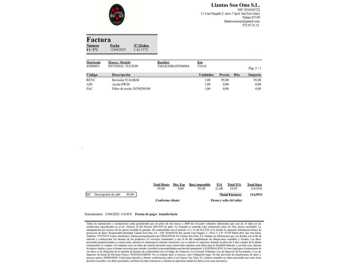 Foto del mantenimiento del Hyundai Tucson Hyundai Tucson 1.6 TGDI Maxx (150 CV)