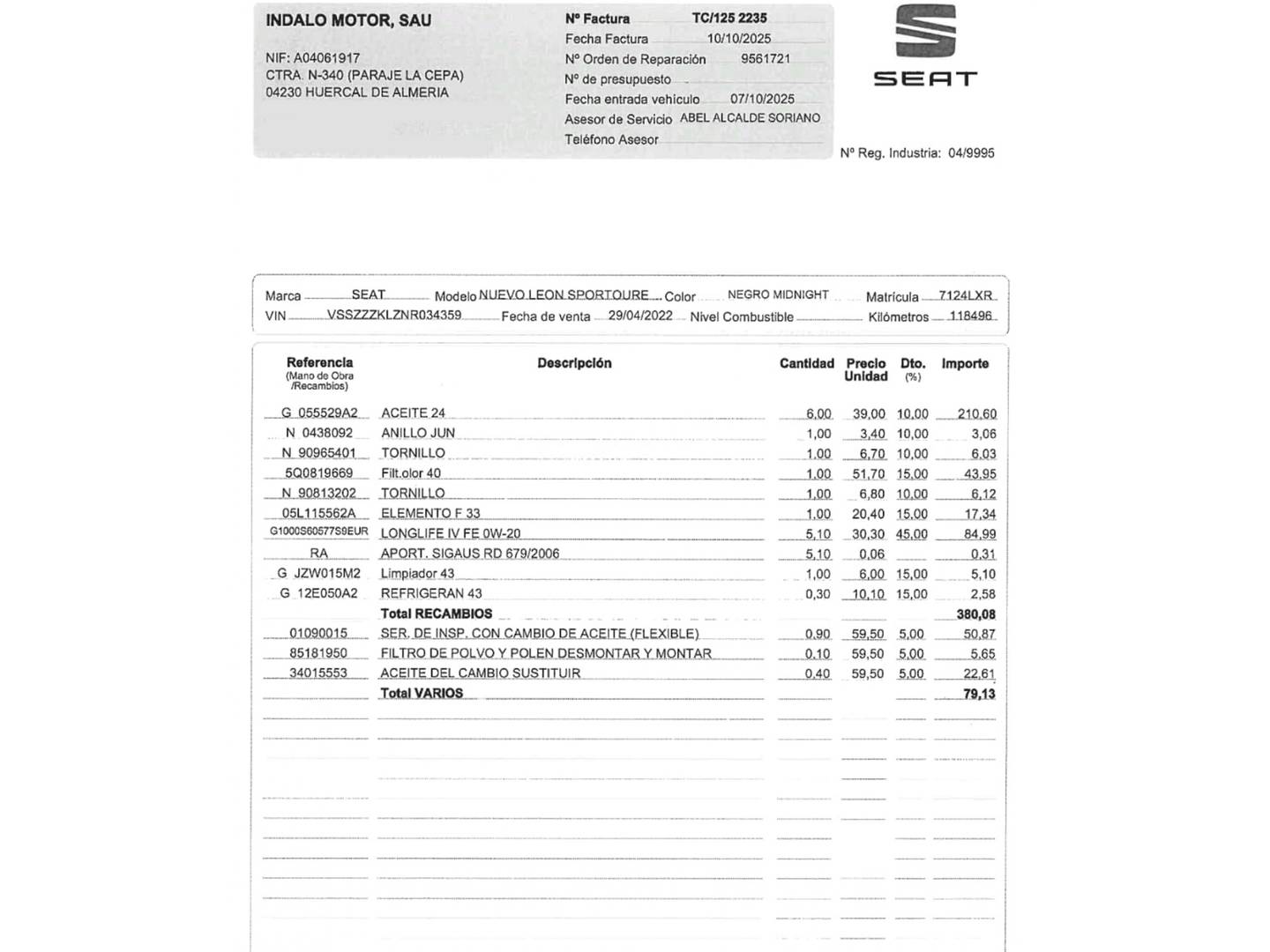 Foto del mantenimiento del Seat León SEAT León ST 2.0 TDI S&S FR Go L DSG (150 CV)