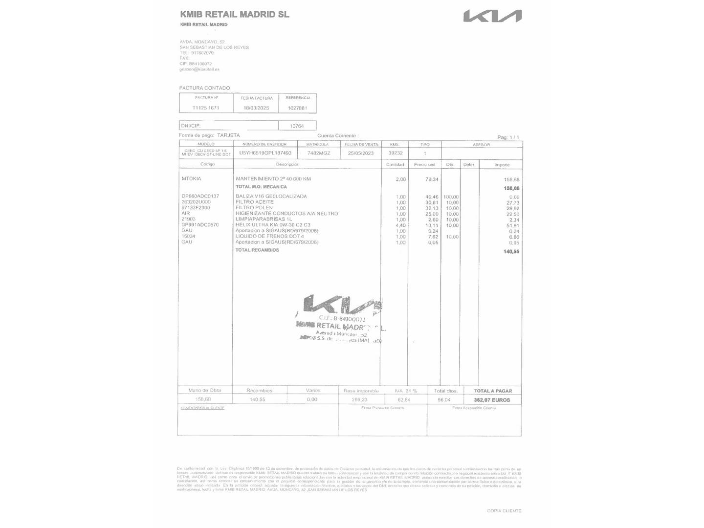 Foto del mantenimiento del KIA Ceed KIA Ceed 1.6 MHEV GT Line DCT (136 CV)