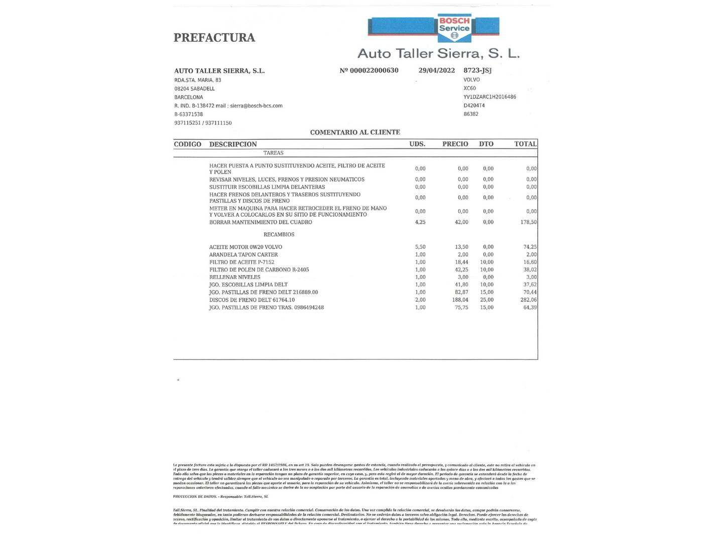 Foto del mantenimiento del Volvo XC60 Volvo XC60 D3 Kinetic (150 CV)