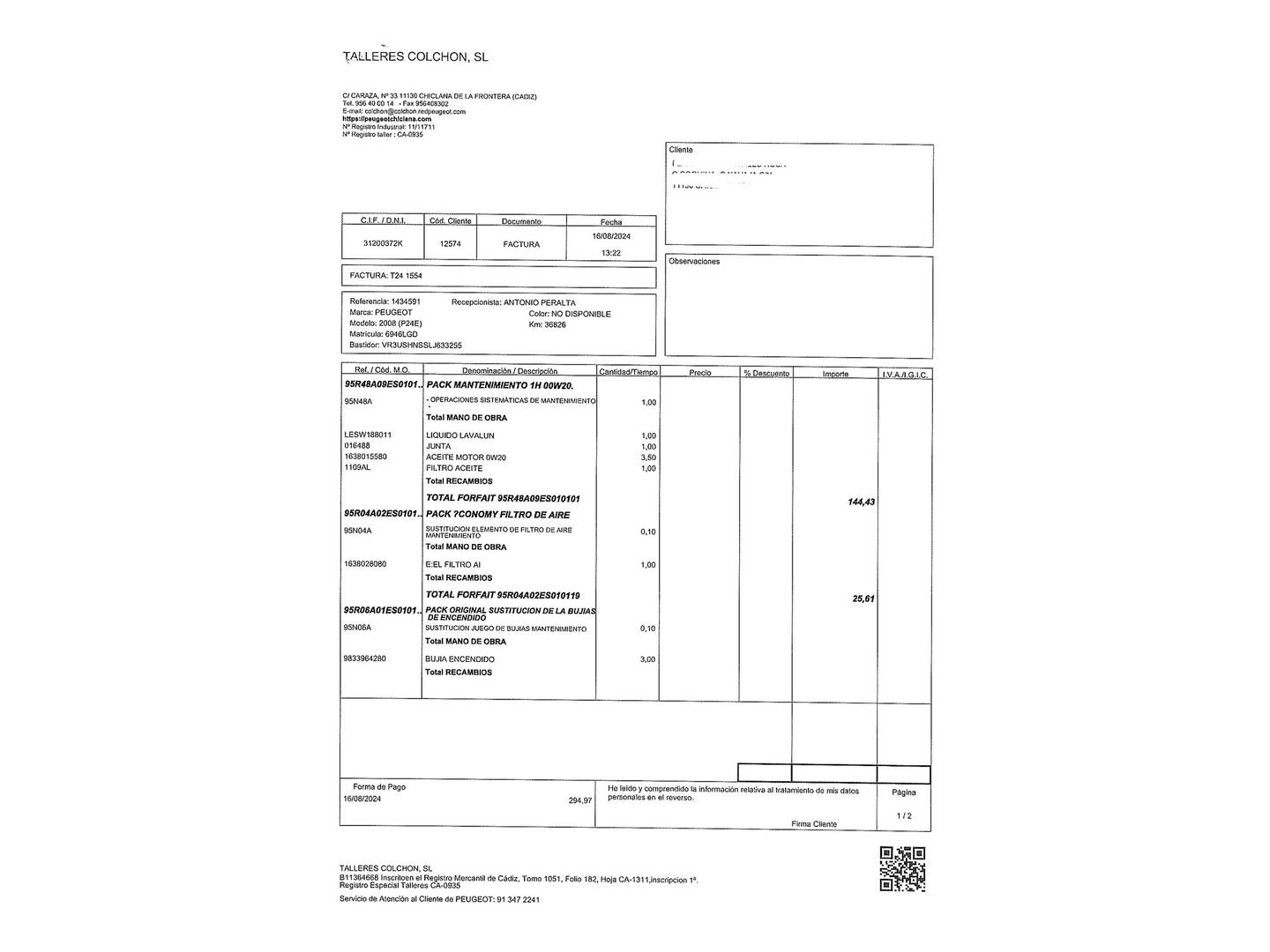 Foto del mantenimiento del Peugeot 2008 Peugeot 2008 PureTech 130 S&S Allure EAT8 (130 CV)