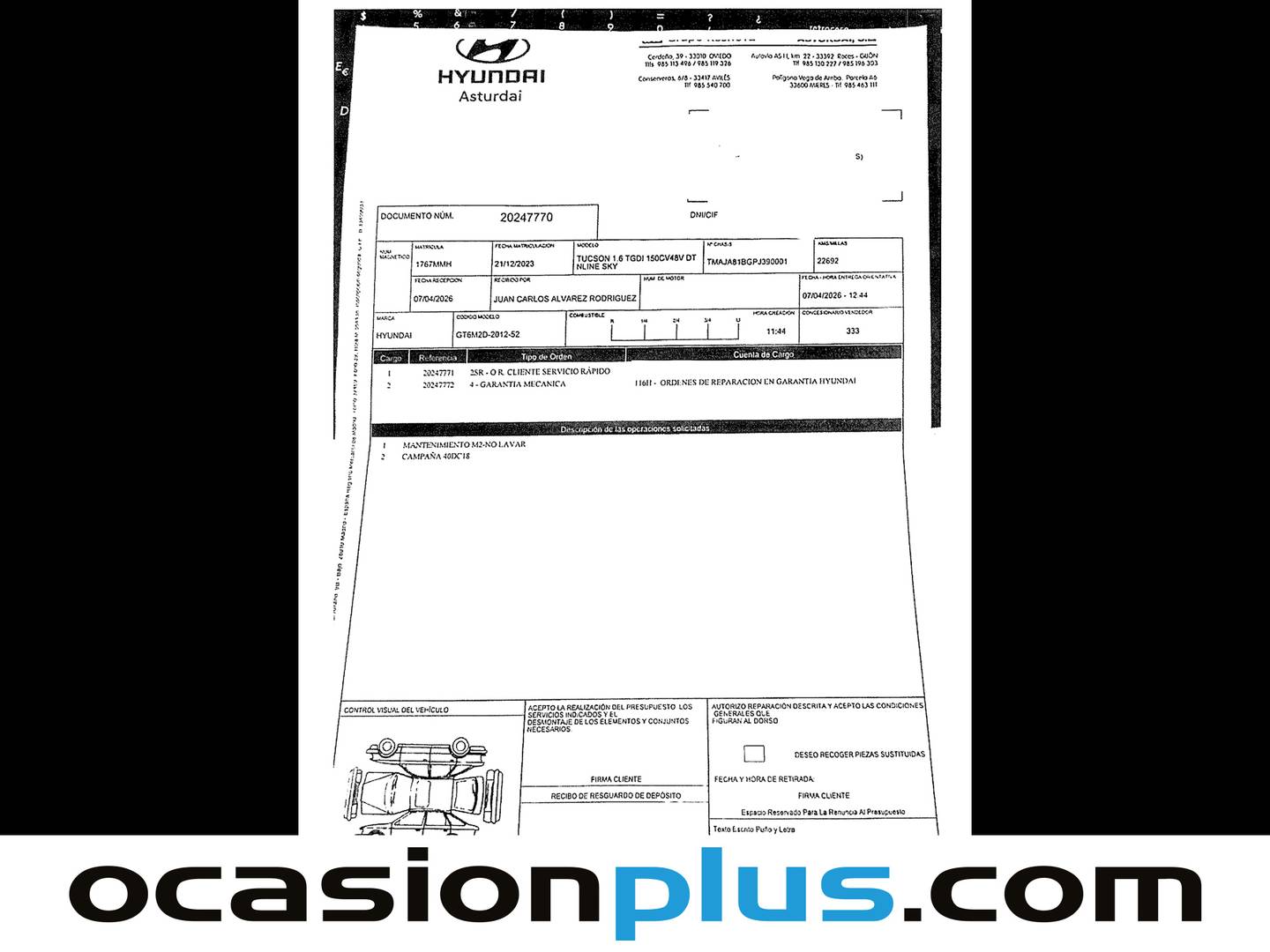 Foto del mantenimiento del Hyundai Tucson Hyundai Tucson 1.6 TGDI 48V N-Line Sky DCT  (150 CV)