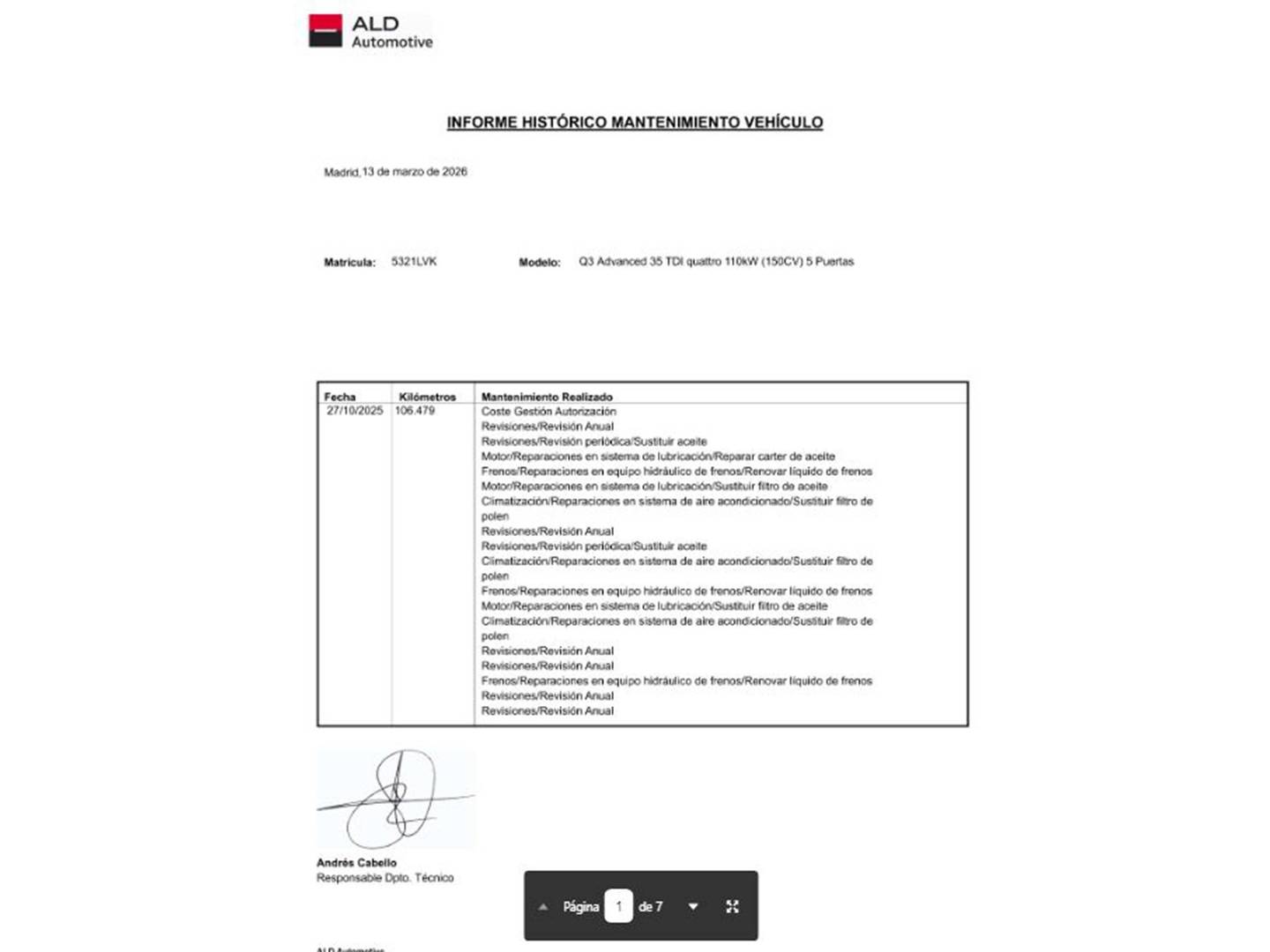 Foto del mantenimiento del Audi Q3 Audi Q3 Advanced 35 TDI quattro (150 CV) S tronic