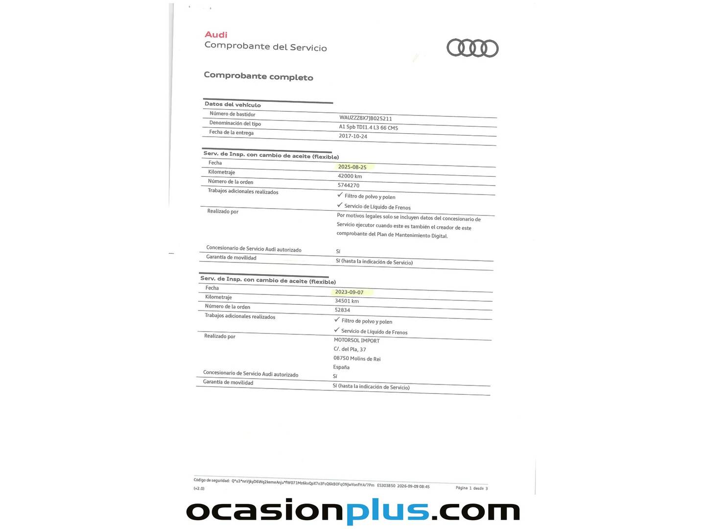Foto del mantenimiento del Audi A1 Audi A1 Sportback Adrenalin 1.4 TDI (90 CV) Pack S Line