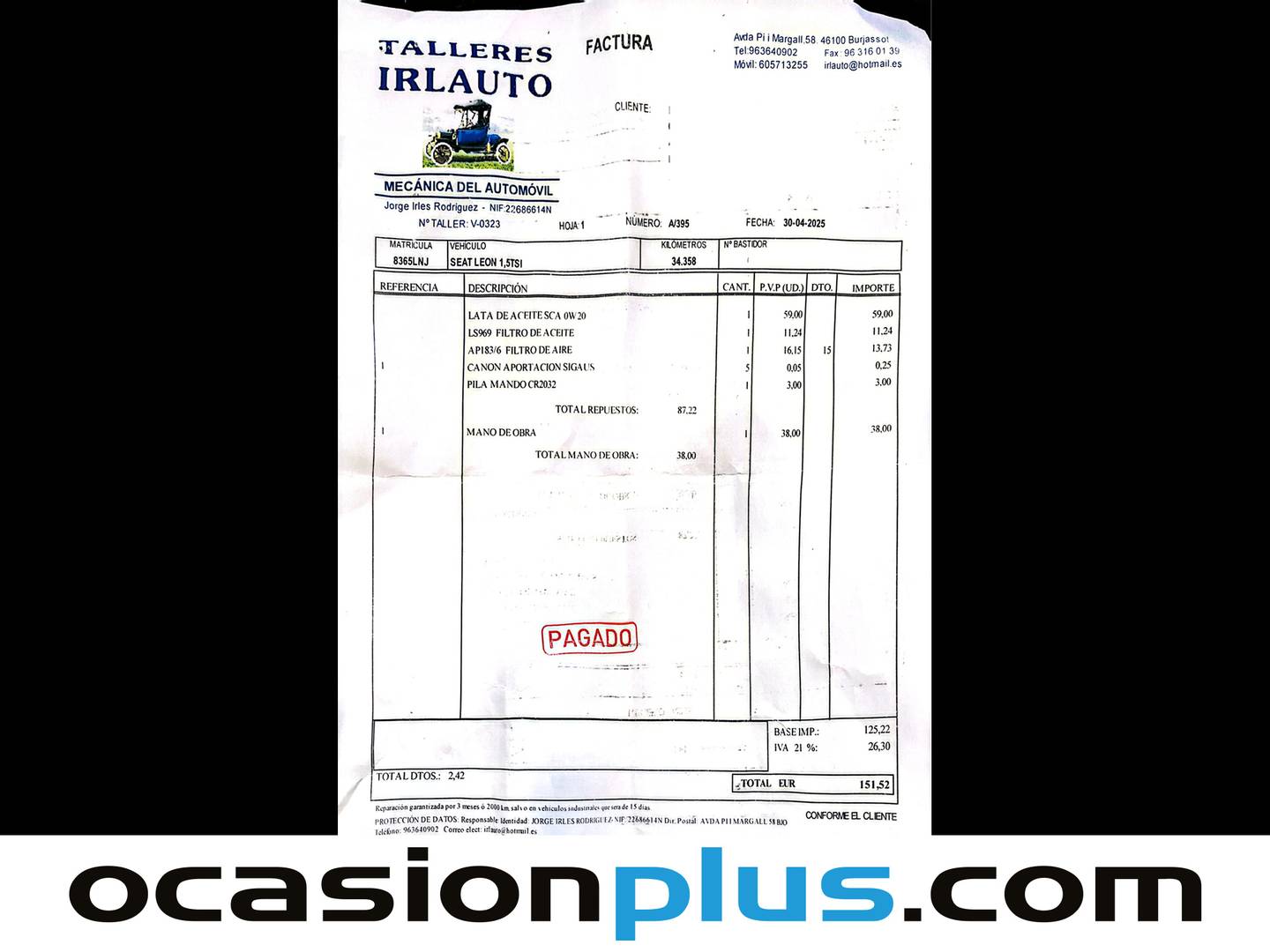 Foto del mantenimiento del Seat León Seat León 1.5 TSI S&S FR Go L (150 CV)