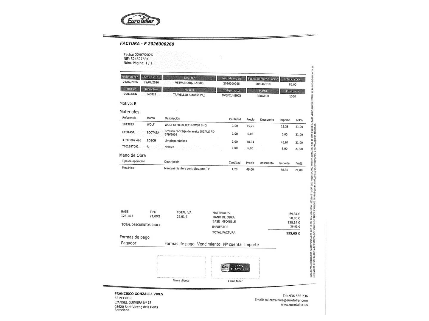 Foto del mantenimiento del Peugeot Traveller Peugeot Traveller 1.6 BlueHDi Business Long (115 CV)
