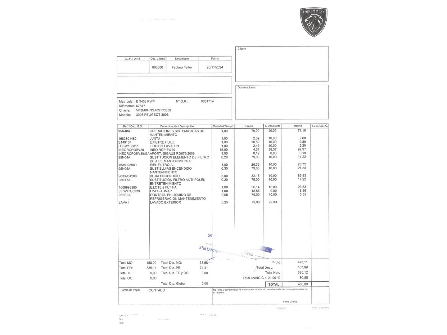 Foto del mantenimiento del Peugeot 3008 Peugeot 3008 PureTech 130 S&S Allure (130 CV)