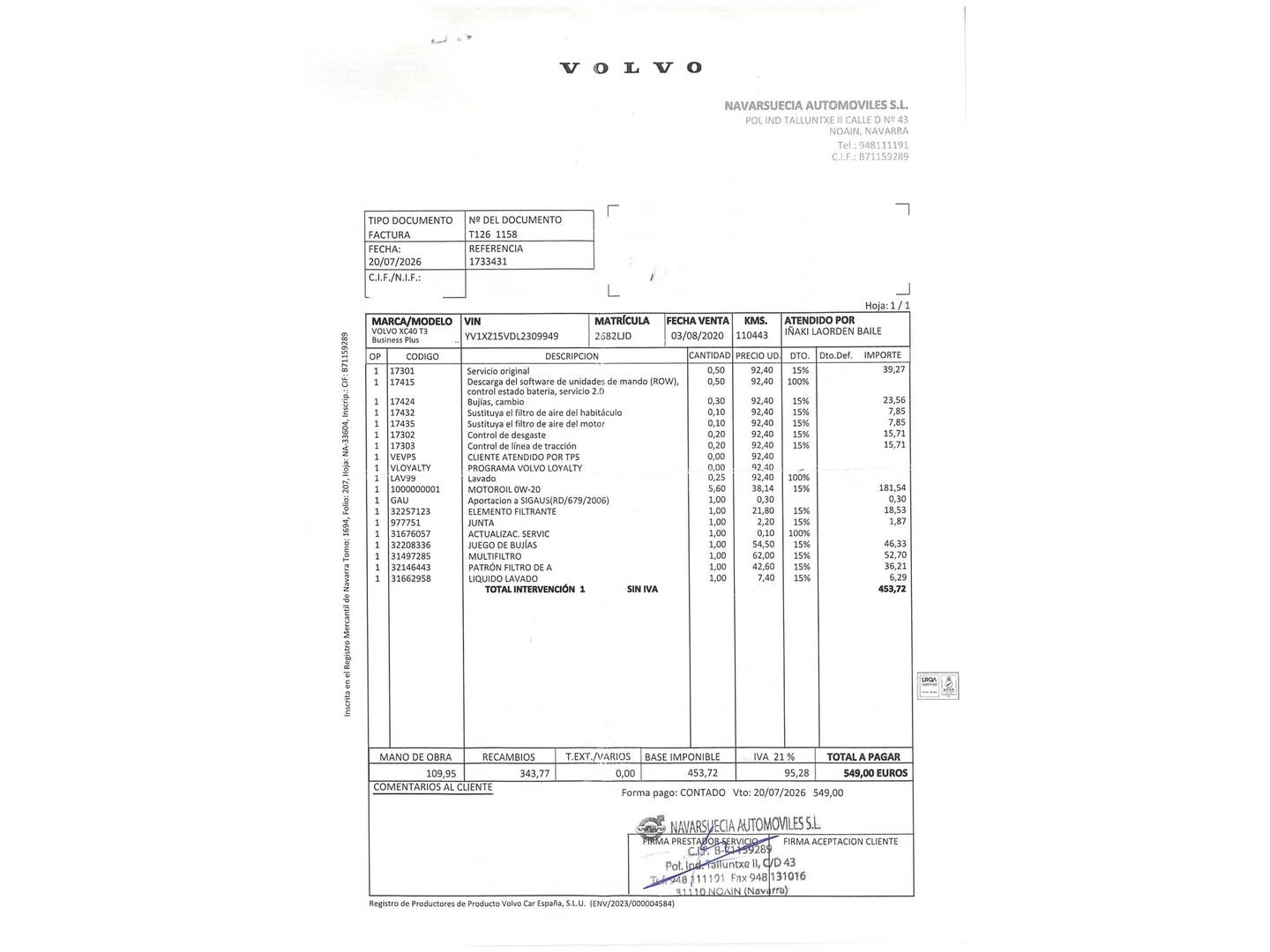 Foto del mantenimiento del Volvo XC40 Volvo XC40 T3 Momentum Pro Auto (163 CV)
