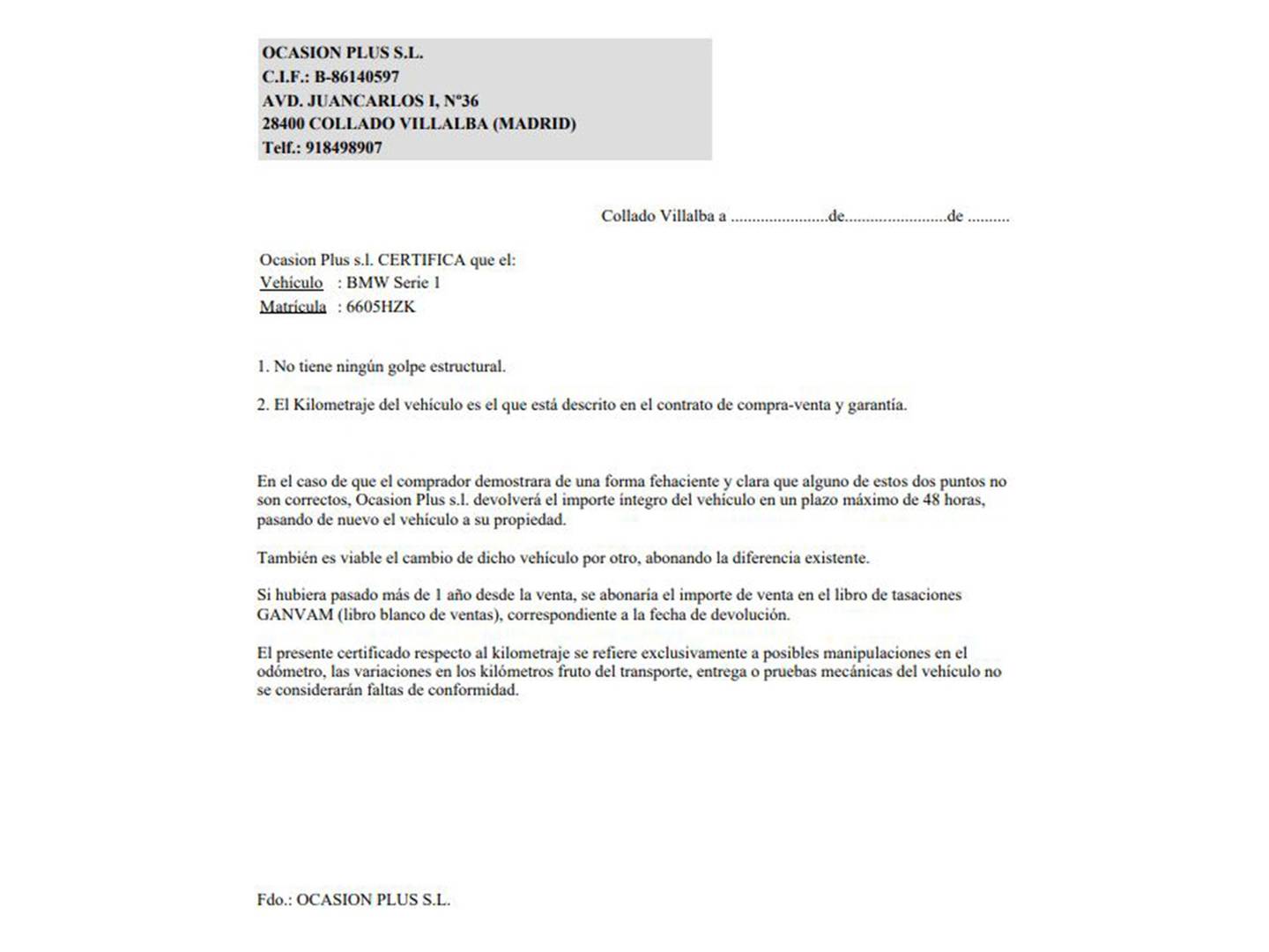 Foto del certificado del BMW Serie 1 BMW Serie 1 116d  (116 CV)