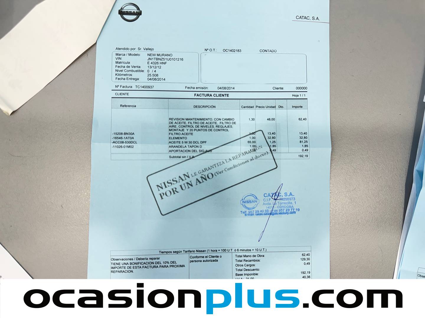 Foto del mantenimiento del Nissan Murano Nissan Murano 2.5 dCi Tekna Sport (190 CV)