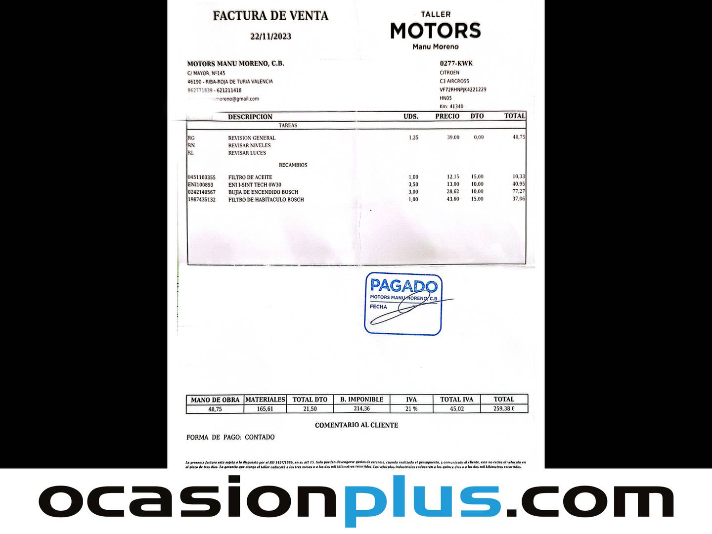 Foto del mantenimiento del Citroën C3 Aircross Citroën C3 Aircross PureTech 110 S&S Feel (110 CV)