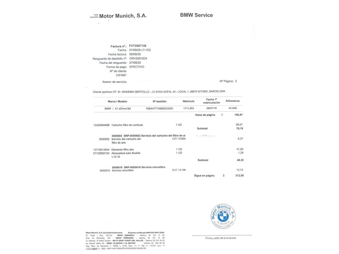 Foto del mantenimiento del BMW X1 BMW X1 sDrive18d (150 CV)