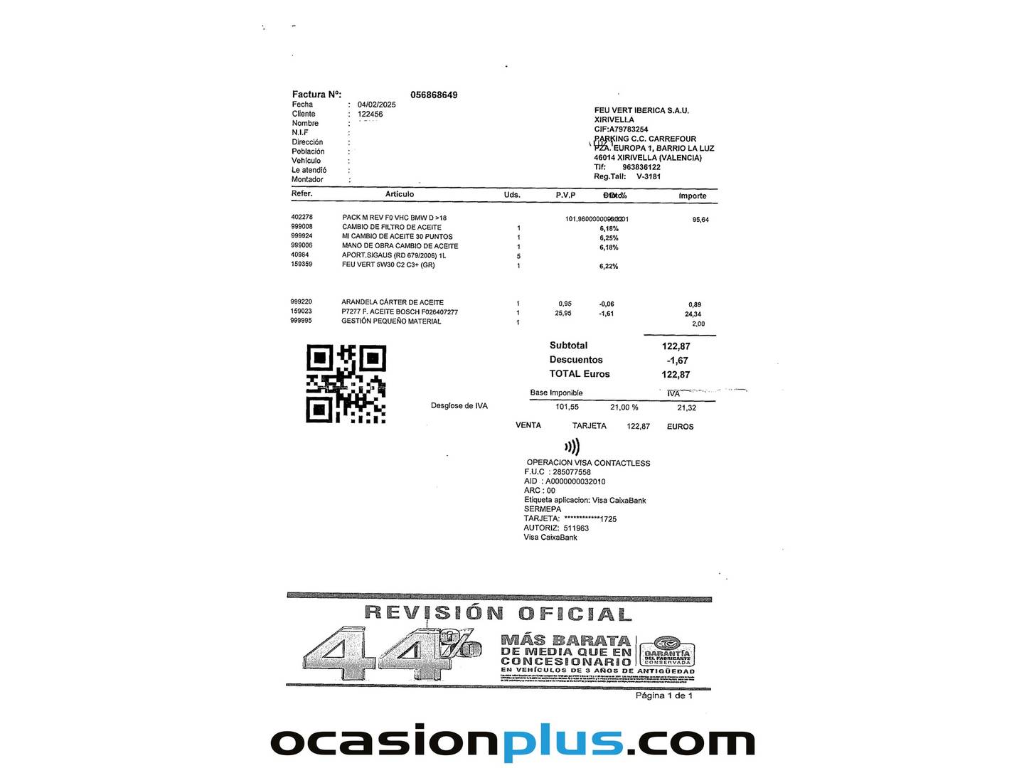 Foto del mantenimiento del BMW Serie 2 Gran Tourer BMW Serie 2 218d Gran Tourer (150 CV) 7 Plazas