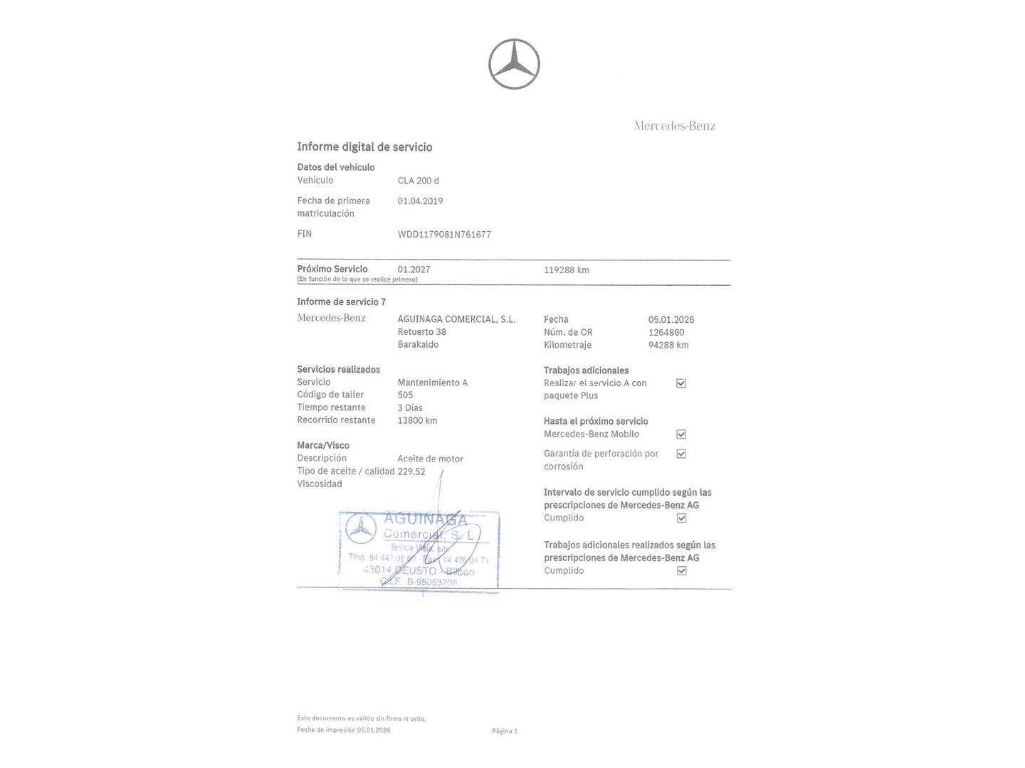 Foto del mantenimiento del Mercedes CLA Mercedes CLA Shooting Brake 200 d (136 CV) Pack AMG