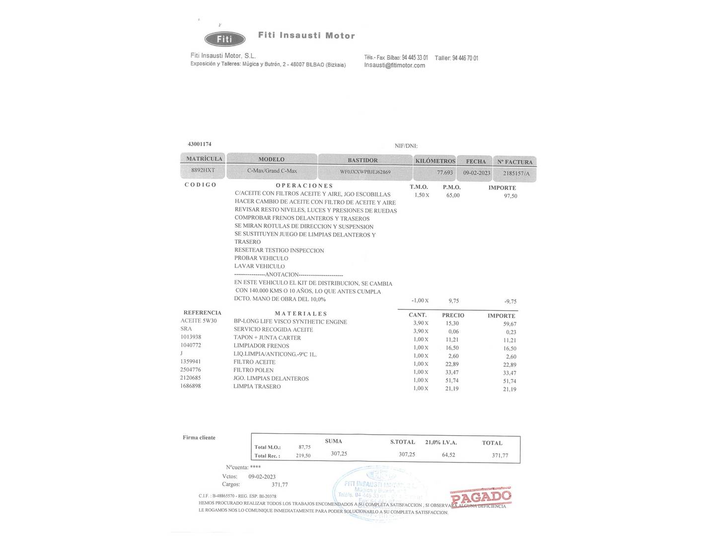 Foto del mantenimiento del Ford C-Max Ford C-Max 1.6 TDCI Trend (115 CV)