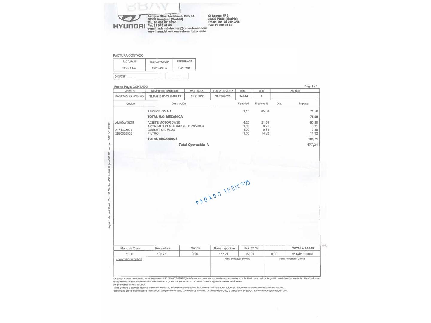 Foto del mantenimiento del Hyundai i30 Hyundai i30 1.5 TGDI 48V N Line (140 CV)