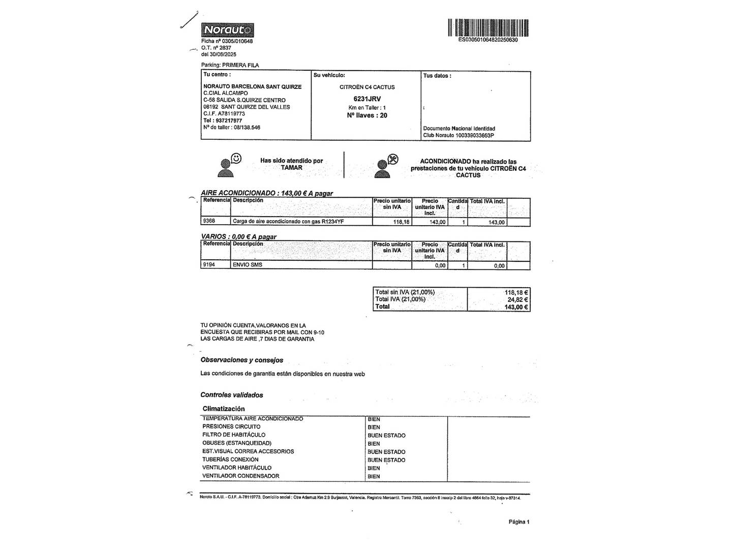 Foto del mantenimiento del Citroën C4 Cactus Citroën C4 Cactus 1.6 BlueHDI ETG6 Shine (100 CV)