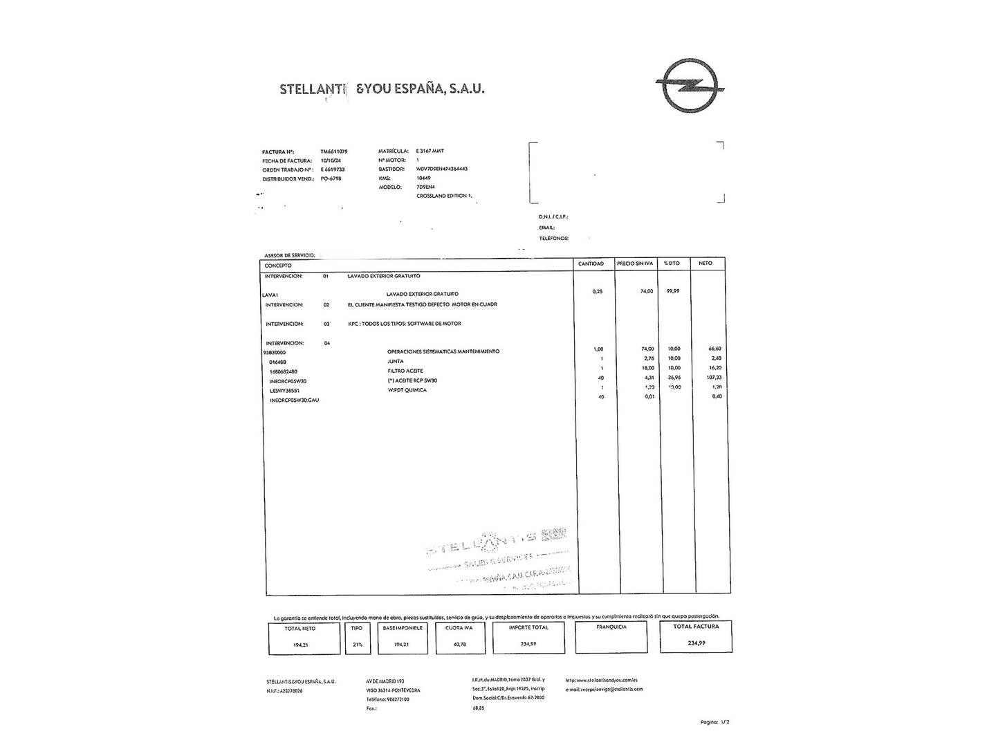 Foto del mantenimiento del Opel Crossland Opel Crossland 1.5D Edition  (110 CV)