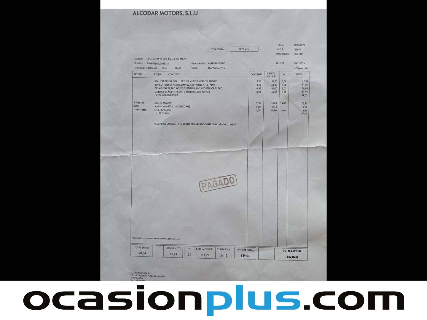 Foto del mantenimiento del Opel Astra Opel Astra 1.2 Turbo SHL GS Line (110 CV)